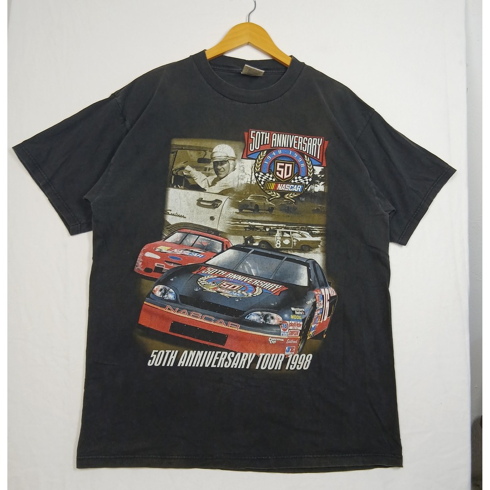 Vintage 1998 NASCAR 50th Anniversary Tour T-Shirt Tultex XL Black Winston Cup
